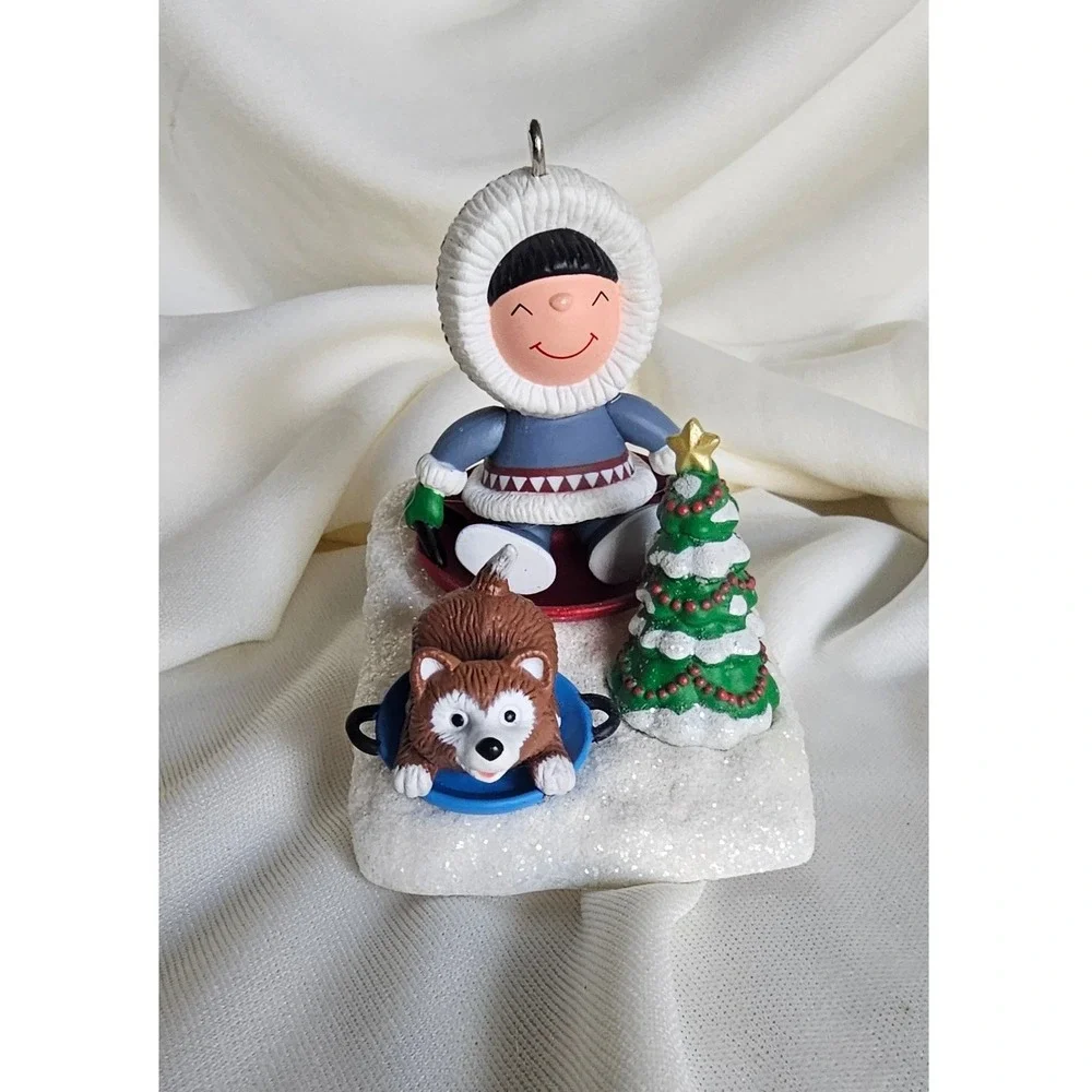 Hallmark Keepsake 2008 Christmas Ornament Child Husky Dog Sledding Winter Scene